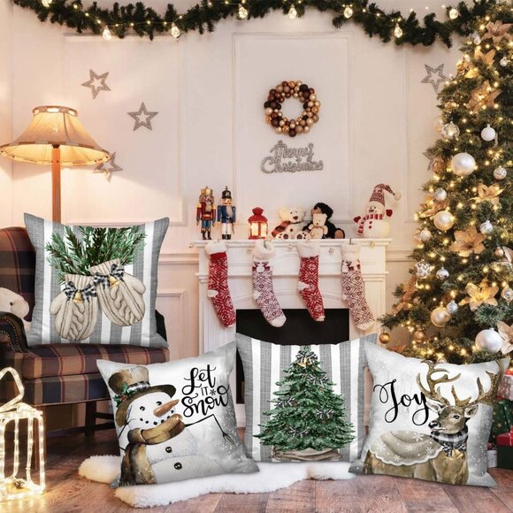 🆕 Christmas Throw Pillow Covers Xmas Snowman Gloves Elk Eucalyptus Cushion Home - Picture 5 of 6